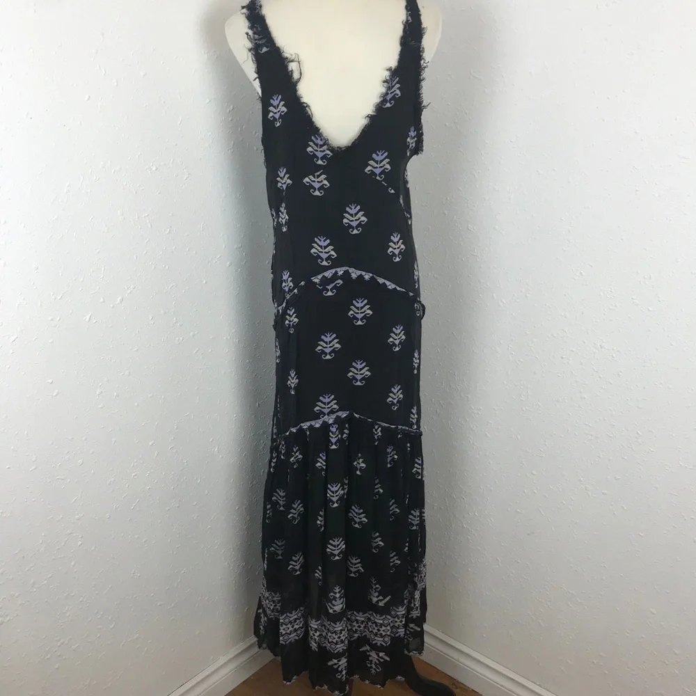 Free People Black Maxi Dress with White Print